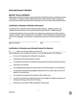 Abortion Informed Consent Checklist Arkansas Department of Healthy Arkansas