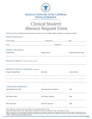 Clinical Student Absence Request Form Aucmed