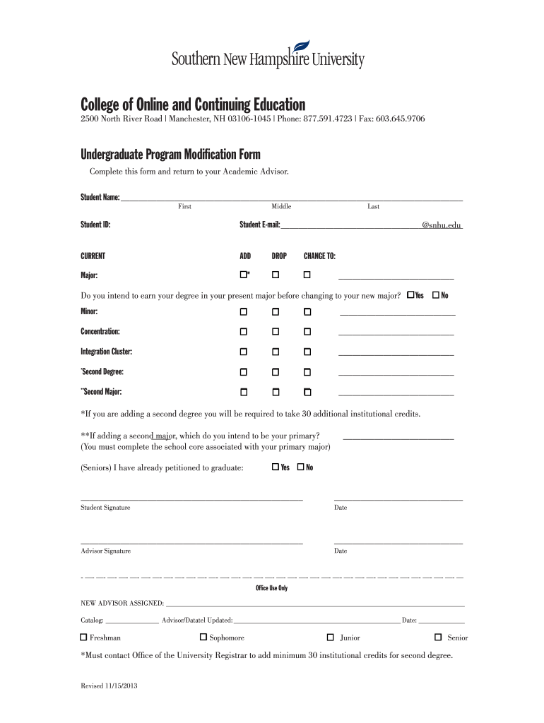 Snhu Program Modification Form