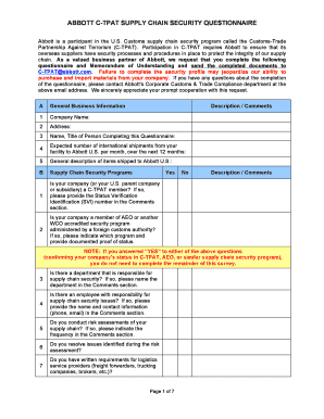 Supply Chain Questionnaire  Form