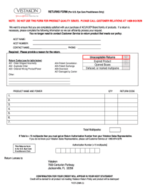 Vistakon Return Form