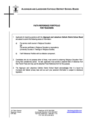Faith Reference Portfolio Algonquin &amp; Lakeshore Catholic District  Form