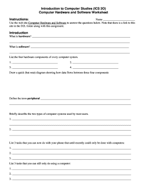 Printable Hardware and Software Worksheet  Form