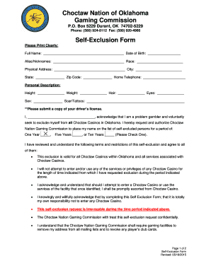 Choctaw Casino Self Ban Form Choctaw Nation Gaming