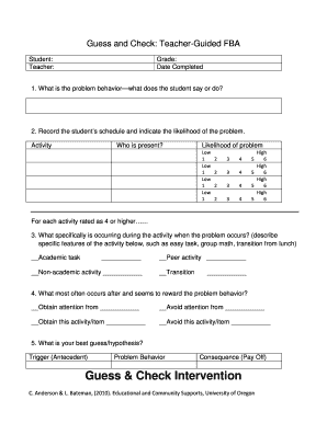 Guess &amp; Check Intervention NorthWest PBIS Network  Form