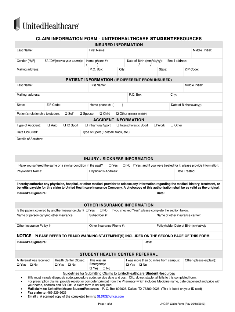  Student Claim Form 2013