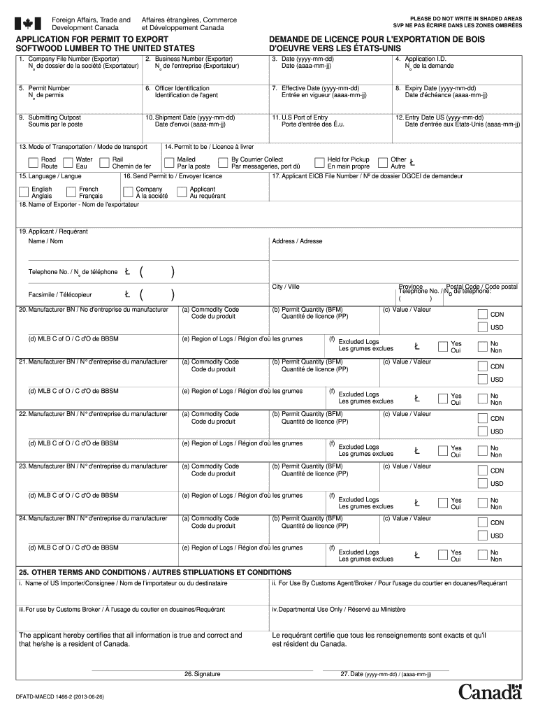  1466 2 Application for Permit to Export Softwood Lumber to the United States Demande De License Pour Lexportation De Boid Duvre 2013-2024