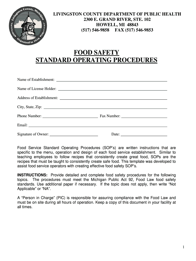Get and Sign Standard Operating Procedures  Livingston County 2013 Form