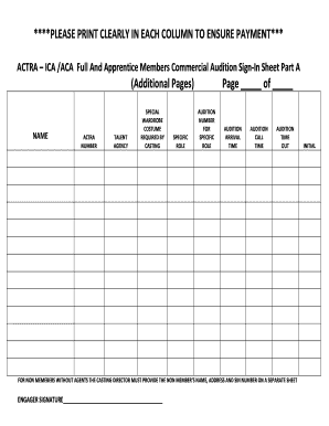 Actra Sign in Sheet  Form