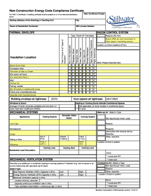 Minnesota Energy Certificate  Form