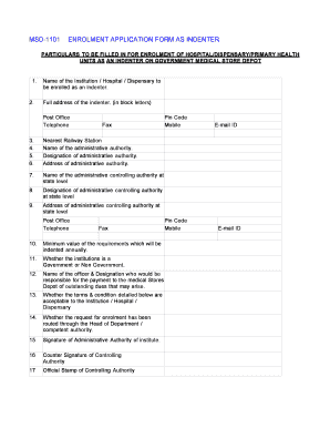 Msd 1101 Enrolment Application Form as Indenter Medical Stores