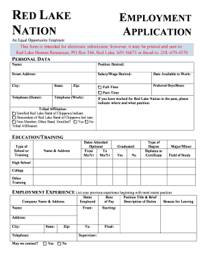 Red Lake Nation Job Application  Form
