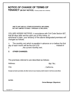 60 Day Notice of Rent Increase Form