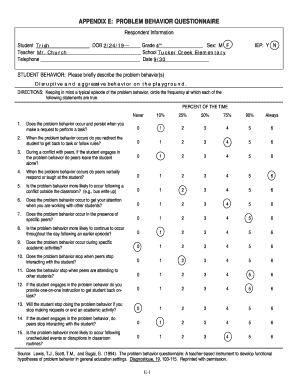 Student Behavior Questionnaire PDF  Form