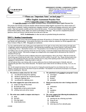 Office English Assessment Practice Test Camosun College  Form