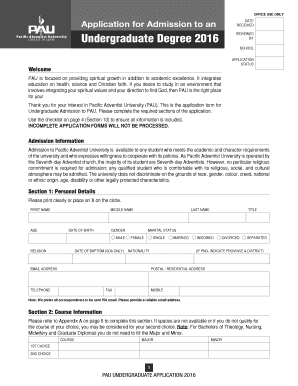 Sonoma Adventist College Selection List  Form