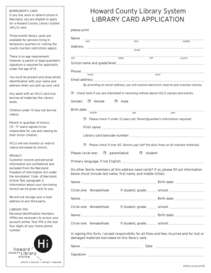 Howard County Md Library Card  Form