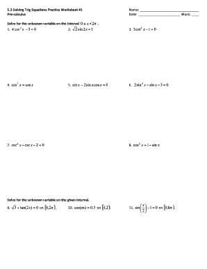 5 3 Solving Trig Equations Practice Worksheet 1  Form