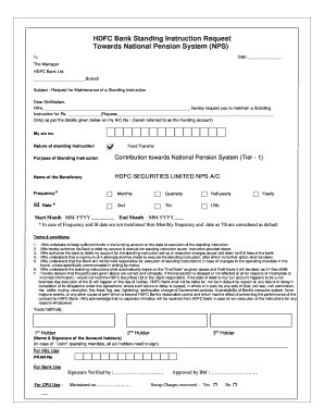 Nps Standing Instruction Hdfc  Form