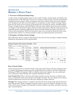 Activity 4 1 Reading a Stock Table Answer Key  Form