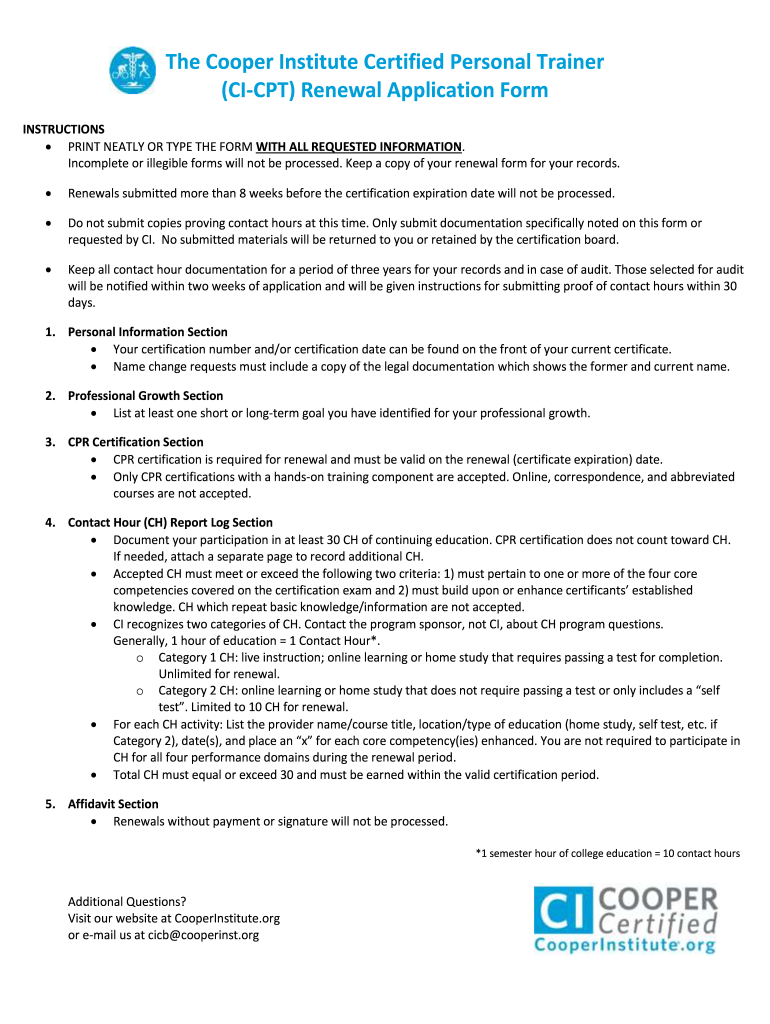 CI CPT Renewal Application Form  the Cooper Institute  Cooperinst