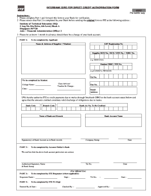 Direct Credit Authorisation Form