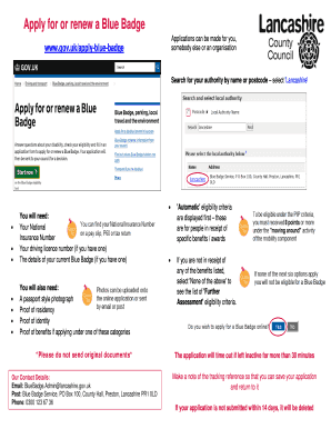 Lancashire County Council Blue Badge Renewal  Form