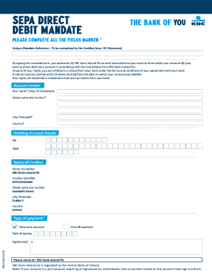  SEPA DIRECT DEBIT MANDATE KBC Bank Kbc 2013