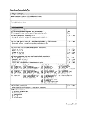 Waste Stream Characterization Form McCoys Hazardous Waste