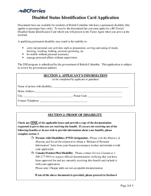 Bc Ferries Disability Card  Form