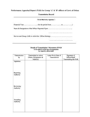 Performance Appraisal Report PAR for Group a B Odisha