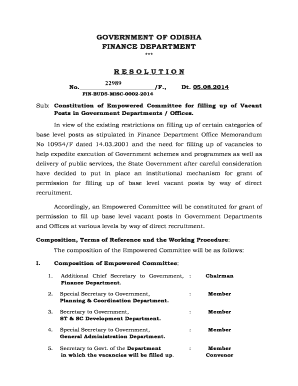 Constitution of Empowered Committee for Filling Up of Odisha  Form