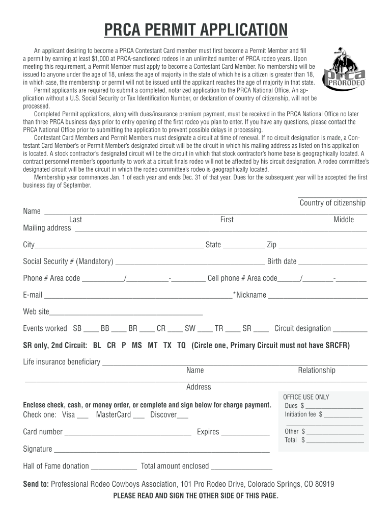 Prca Permit Application  Form