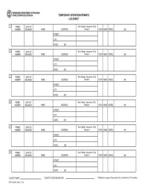 Temporary Operating Permits Log Sheet  Form