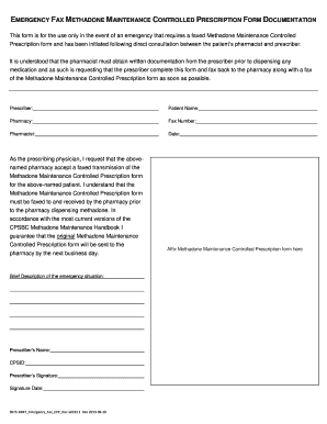 Maintenance Treatment Emergency Fax Maintenance Controlled Prescription Form Documentation Bcpharmacists