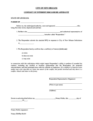 City of New Orleans Conflict of Interest Disclosure Affidavit  Form