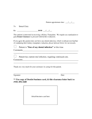 Dental Clearance Letter  Form