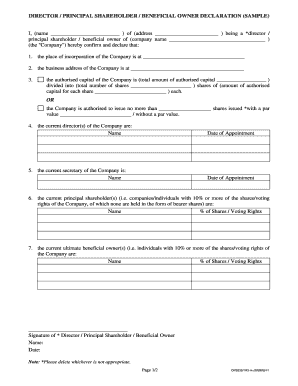 Director Principal Shareholder Beneficial Owner Declaration  Form