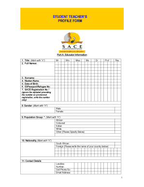 STUDENT TEACHERS PROFILE FORM SACE