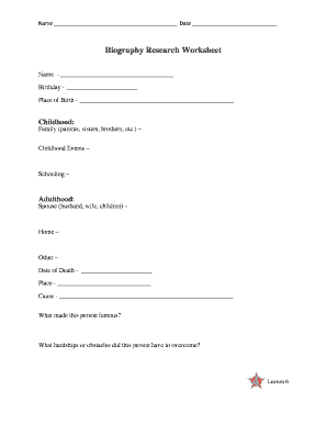 Biography Research Worksheet  Form