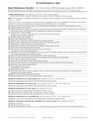 Major Maintenance Checklist 911 CarreraTurbo 997 &amp; Boxster  Form