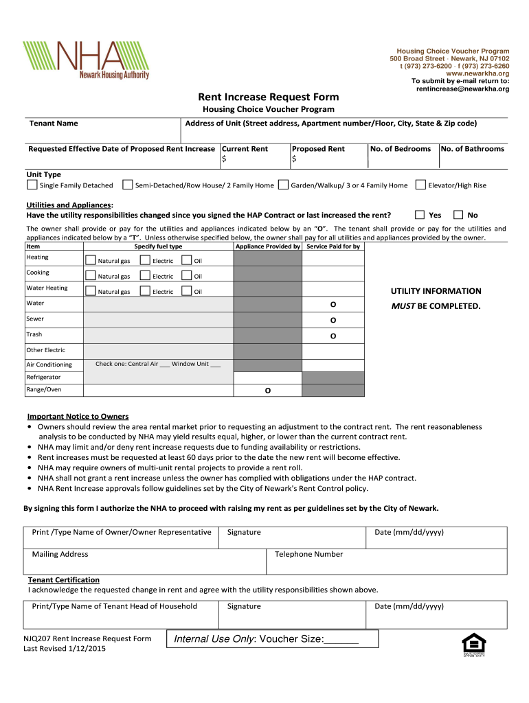 Get and Sign Newark Housing Authority Rent Increase Form 2015-2022