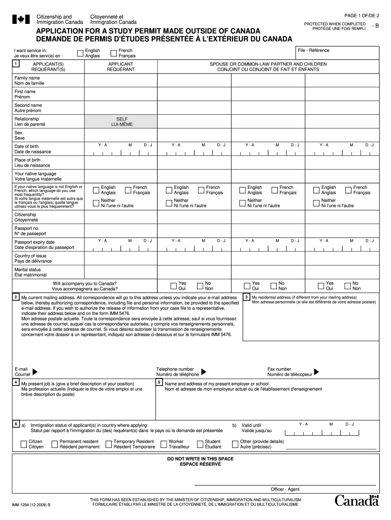  Canada Student Visa Application Form PDF 2009-2024