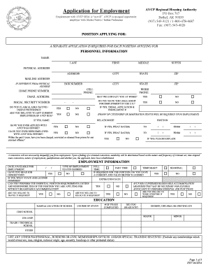 Job Application AVCP Regional Housing Authority Avcphousing  Form