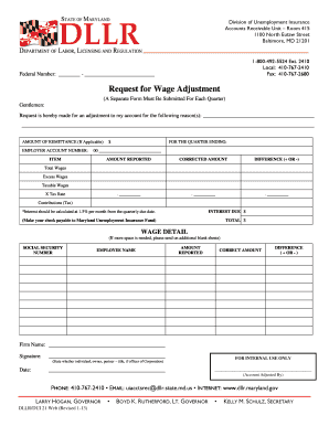 Request for Wage Adjustment Dllr Maryland  Form