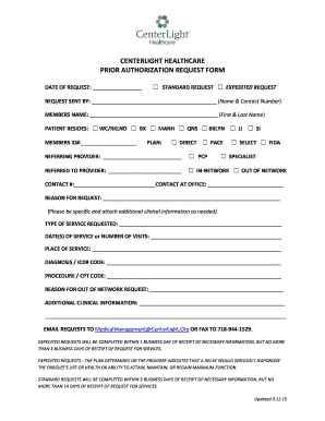 Centerlight Prior Authorization Request Form