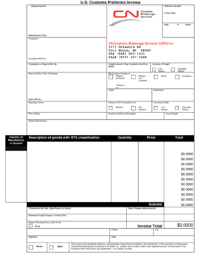 Us Customs Proforma Invoice Printable Form