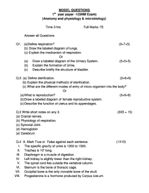 Anatomy and Physiology Past Papers  Form