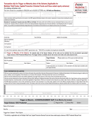 Transaction Slip for Trigger on Maturity ICICI Prudential Mutual Fund  Form