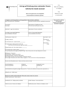 Antrag Auf Erteilung Eines Nationalen Visums Application for a National Visa  Form